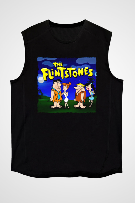 The Flintstones Taş Devri Siyah Unisex  Kolsuz Tişört
