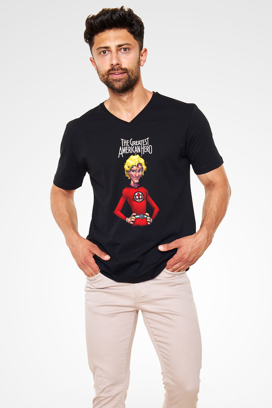 The Greatest American Hero Siyah Unisex  V Yaka Tişört