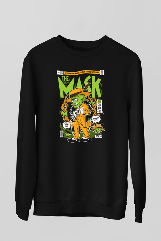 The Mask Yeşil Maske Baskılı Unisex Siyah Sweatshirt