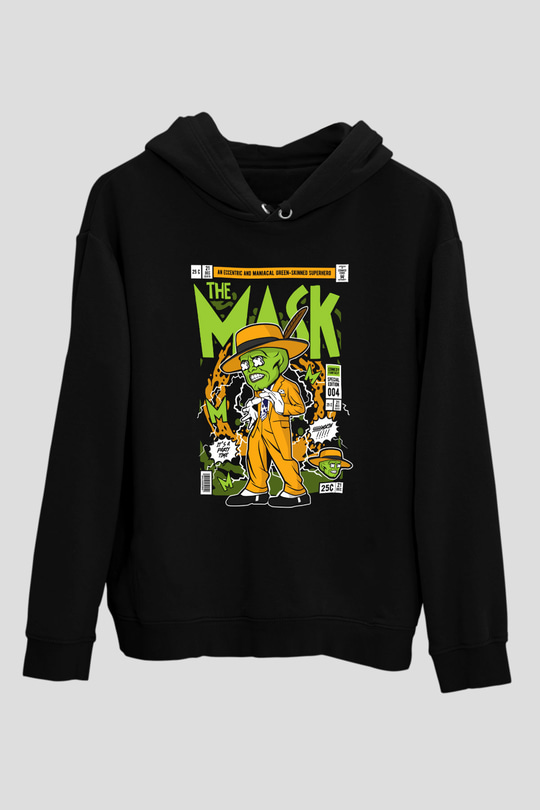 The Mask Yeşil Maske Baskılı Unisex Siyah Hoodie