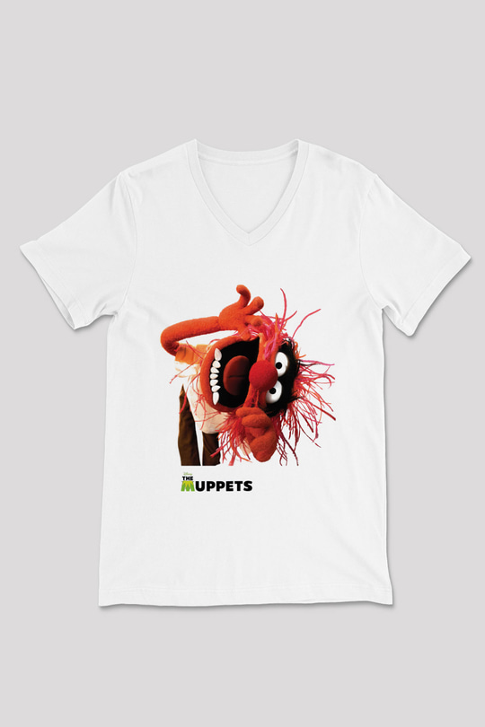 The Muppets Beyaz Unisex V Yaka Tişört