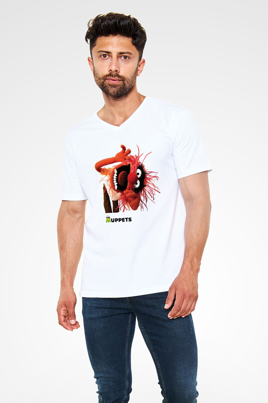 The Muppets Beyaz Unisex V Yaka Tişört