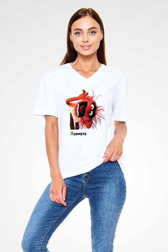 The Muppets Beyaz Unisex V Yaka Tişört