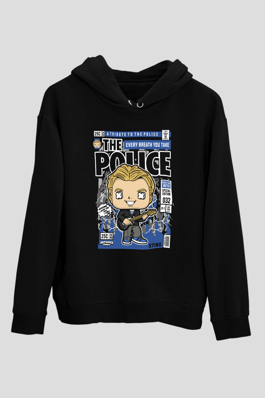 The Police Sting Baskılı Unisex Siyah Hoodie