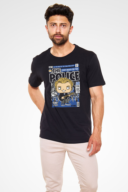 The Police Sting Baskılı Unisex Siyah Tişört