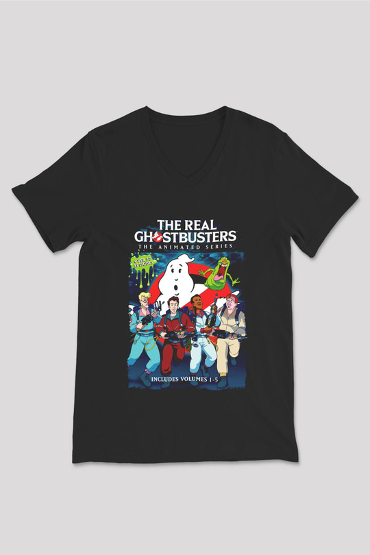 The Real Ghostbusters Hayalet Avcıları Siyah Unisex  V Yaka Tişört