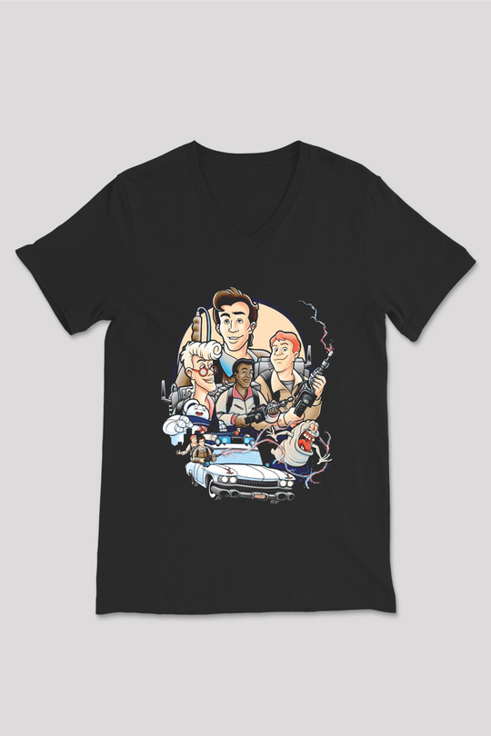 The Real Ghostbusters Hayalet Avcıları Siyah Unisex  V Yaka Tişört