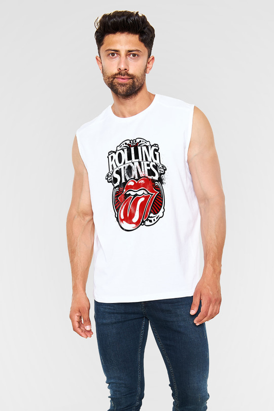The Rolling Stones Logo Beyaz Unisex Kolsuz Tişört