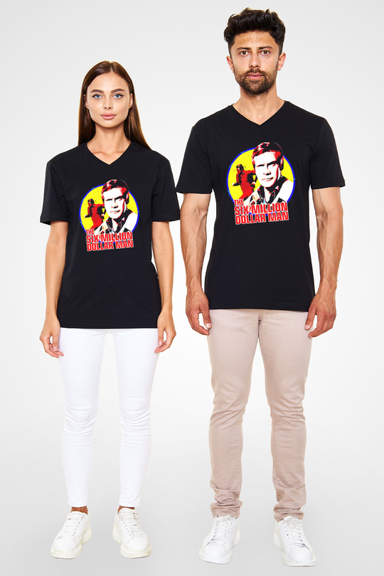 The Six Million Man Dollar Siyah Unisex  V Yaka Tişört