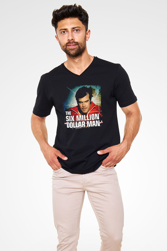 The Six Million Man Dollar Siyah Unisex  V Yaka Tişört