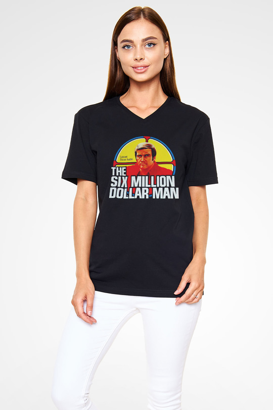 The Six Million Man Dollar Siyah Unisex  V Yaka Tişört