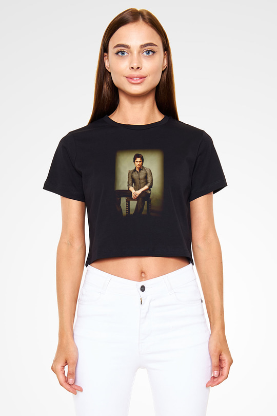 The Vampire Diaries Siyah Crop Top Tişört
