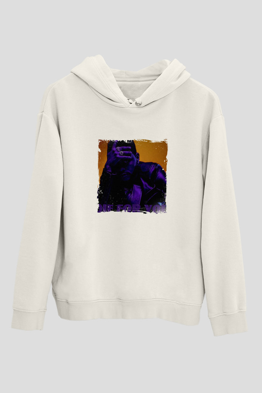 The Weeknd Baskılı Unisex Beyaz Kapüşonlu Sweatshirt