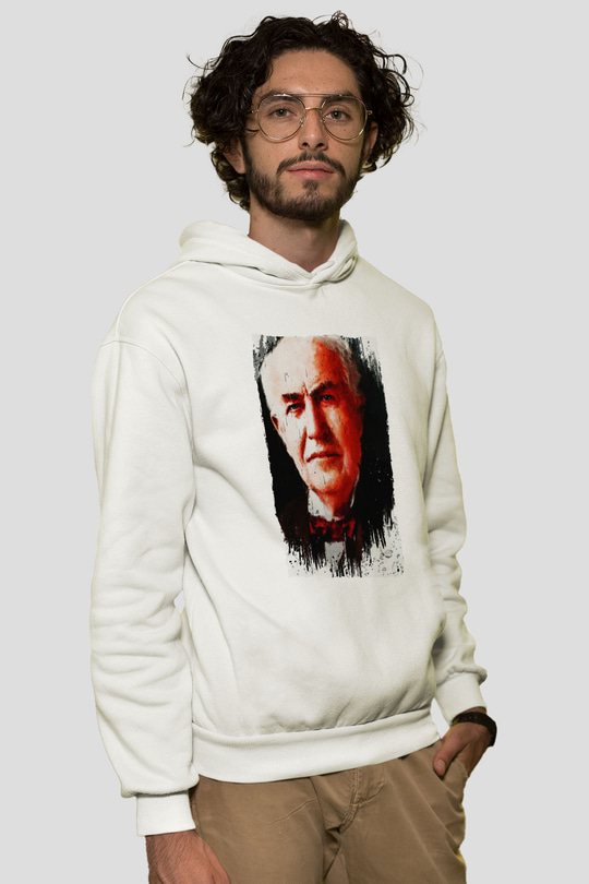 Thomas Alva Edison Baskılı Unisex Ekru Hoodie