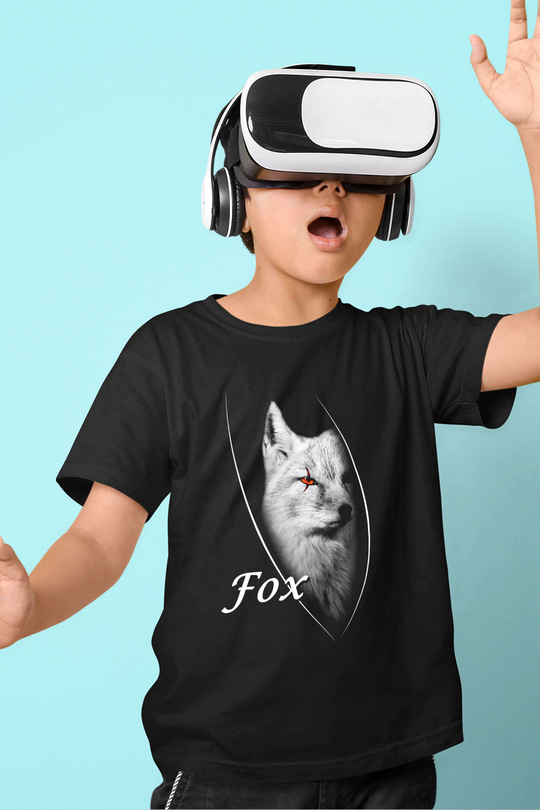 Tilki Baskılı Siyah Unisex Çocuk Tişört