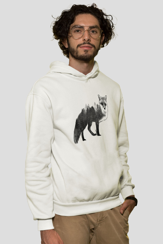 Tilki Beyaz Unisex Kapşonlu Sweatshirt