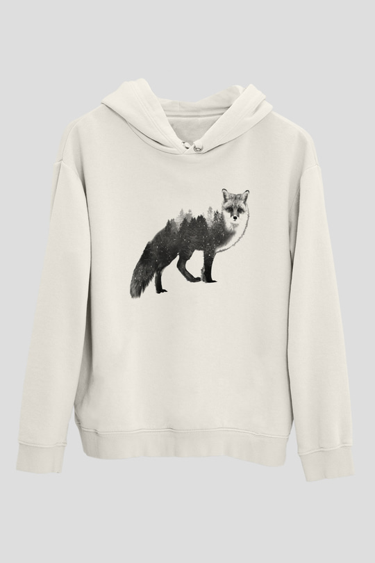 Tilki Beyaz Unisex Kapşonlu Sweatshirt