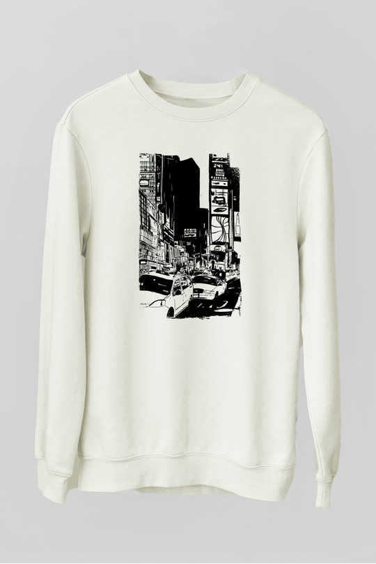 Times Square Beyaz Unisex Sweatshirt