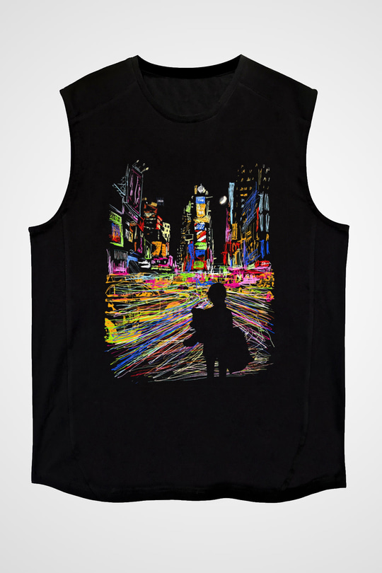 Times Square Siyah Unisex Kolsuz Tişört