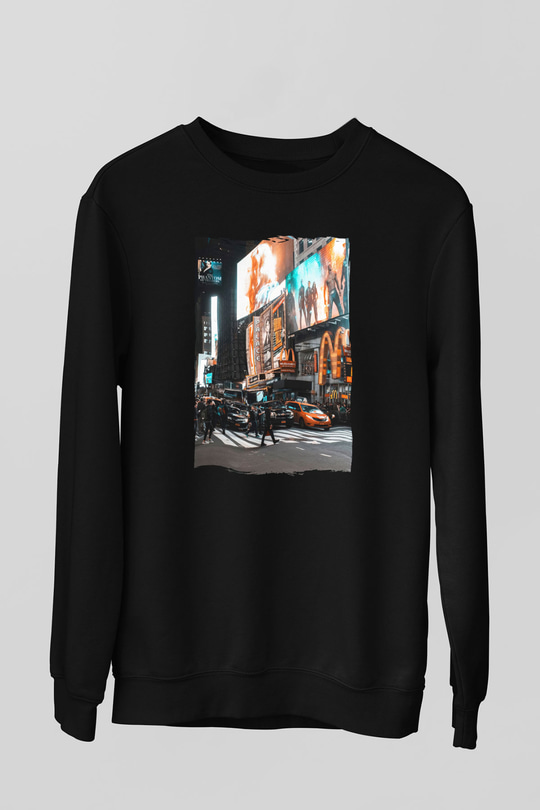 Times Square Siyah Unisex Sweatshirt