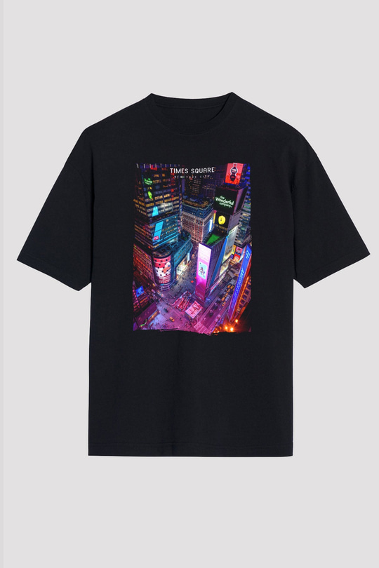 Times Square Siyah Oversize Tişört Oversize T-shirt - TişörtFabrikası