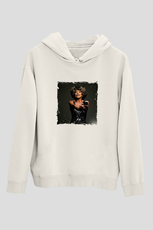 Tine Turner Baskılı Unisex Beyaz Kapüşonlu Sweatshirt