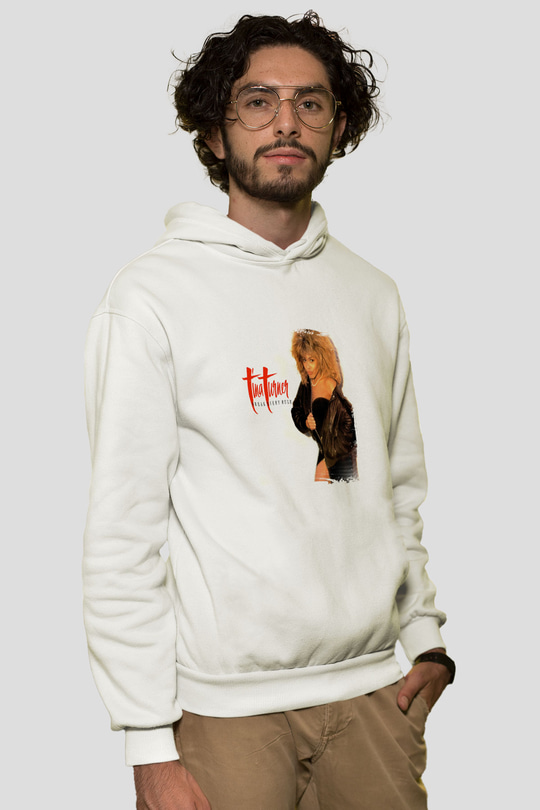 Tine Turner Baskılı Unisex Beyaz Kapüşonlu Sweatshirt