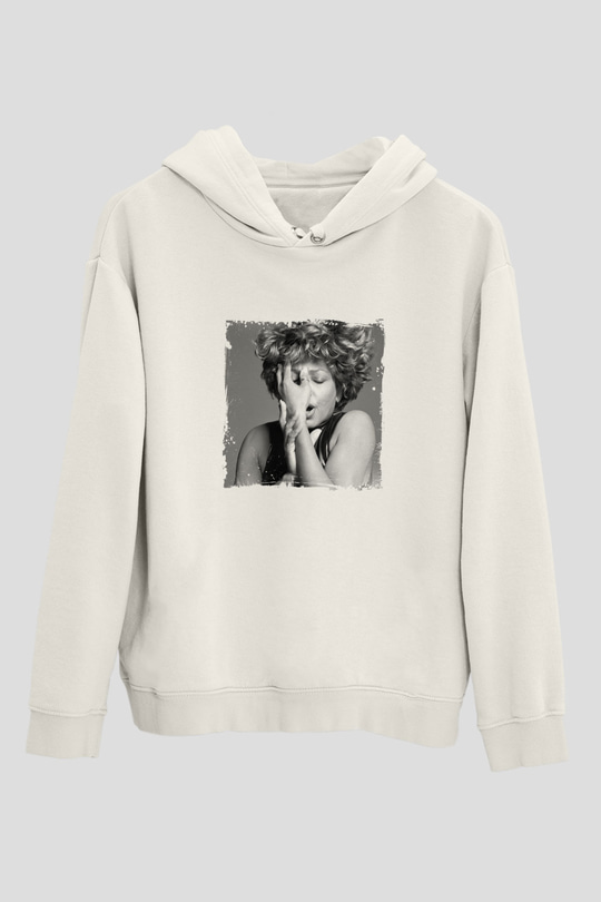 Tine Turner Baskılı Unisex Beyaz Kapüşonlu Sweatshirt