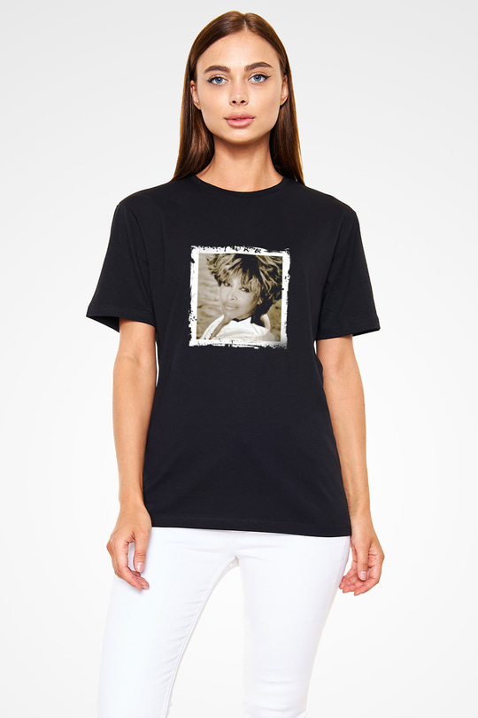 Tine Turner Baskılı Unisex Siyah Tişört