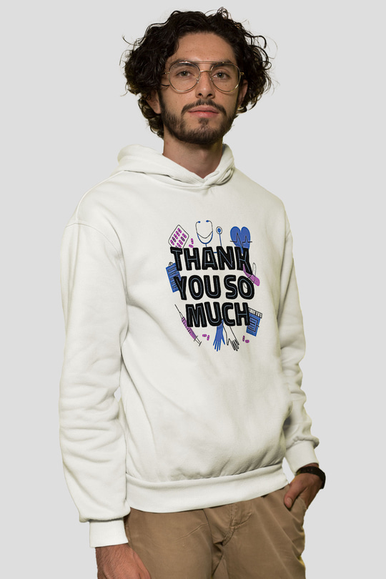 Tıp Bayramı Baskılı Beyaz Unisex Kapüşonlu Sweatshirt