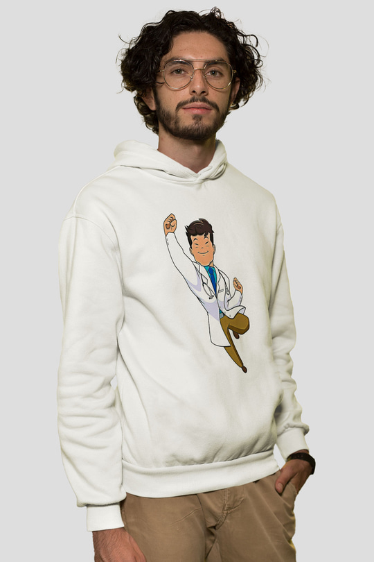 Tıp Bayramı Baskılı Beyaz Unisex Kapüşonlu Sweatshirt