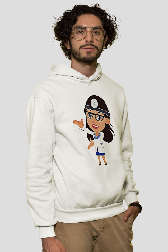 Tıp Bayramı Baskılı Beyaz Unisex Kapüşonlu Sweatshirt