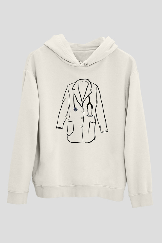 Tıp Bayramı Baskılı Beyaz Unisex Kapüşonlu Sweatshirt
