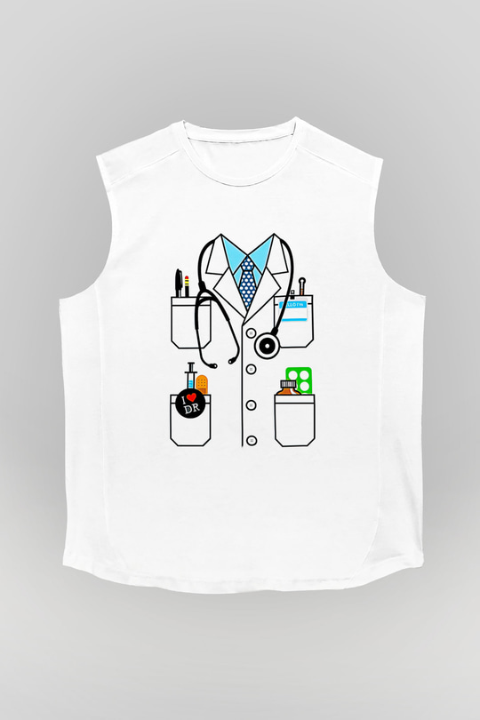 Tıp Bayramı Baskılı Beyaz Unisex Kolsuz Tişört - Tshirt