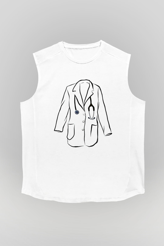 Tıp Bayramı Baskılı Beyaz Unisex Kolsuz Tişört - Tshirt