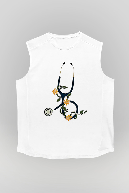 Tıp Bayramı Baskılı Beyaz Unisex Kolsuz Tişört - Tshirt