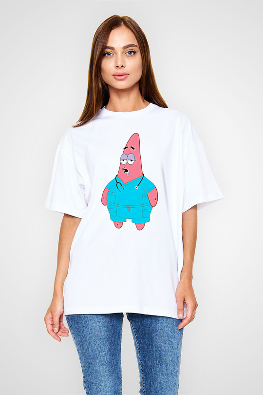 Tıp Bayramı Baskılı Beyaz Unisex Oversize Tişört - Tshirt