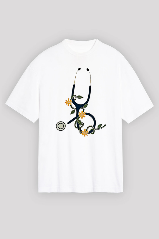 Tıp Bayramı Baskılı Beyaz Unisex Oversize Tişört - Tshirt