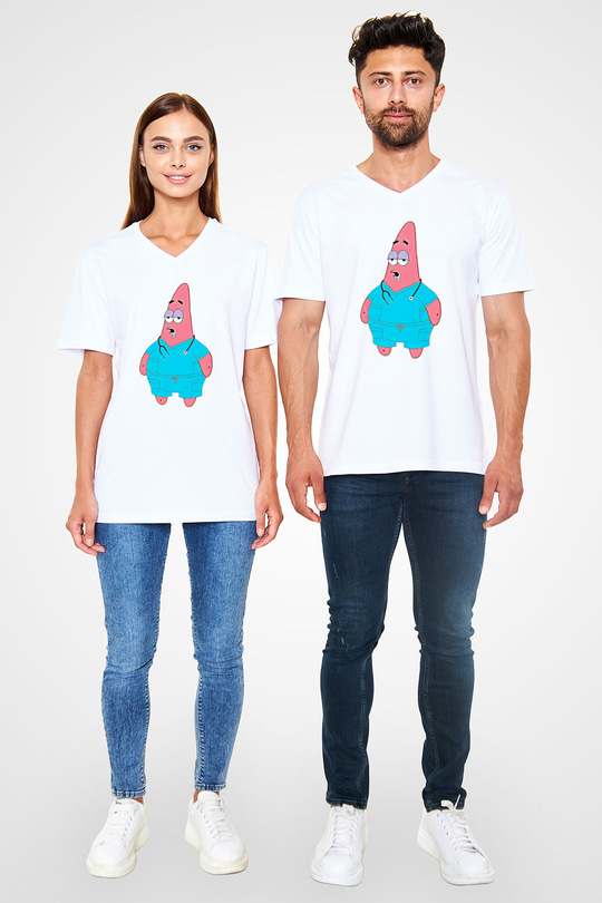 Tıp Bayramı Baskılı Beyaz Unisex V Yaka Tişört - Tshirt