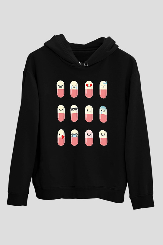 Tıp Bayramı Baskılı Unisex Siyah Hoodie