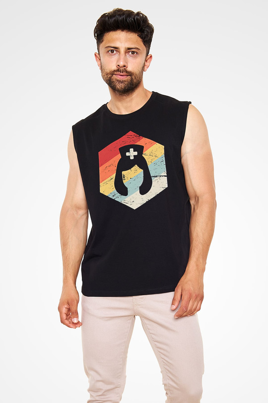 Tıp Bayramı Baskılı Unisex Siyah Kolsuz Tişört - Tshirt