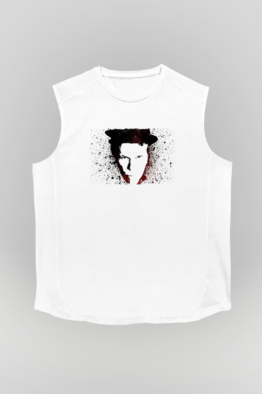 Tom Waits Baskılı Beyaz Unisex Kolsuz Tişört - Tshirt