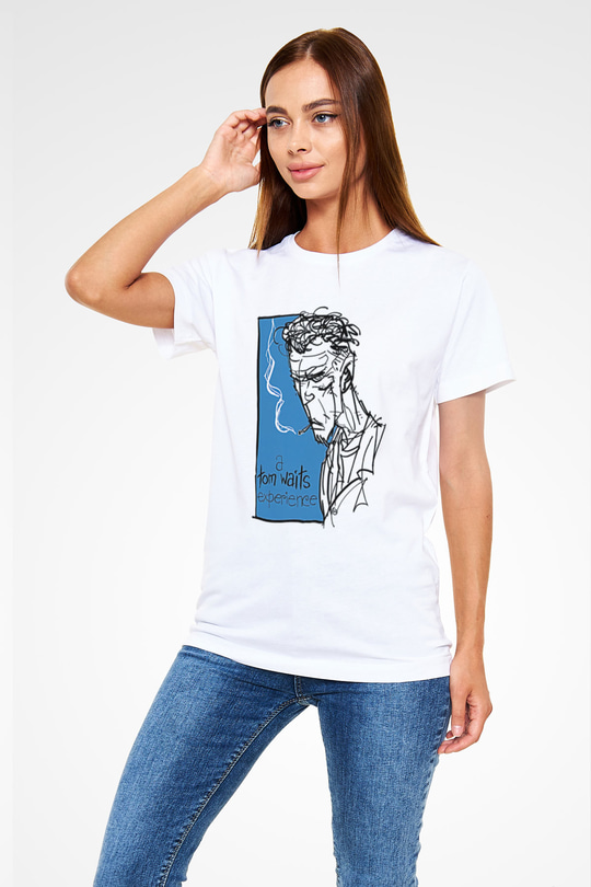 Tom Waits Baskılı Unisex Beyaz Tişört - Tshirt