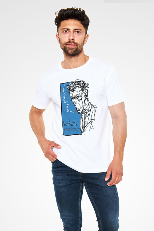 Tom Waits Baskılı Unisex Beyaz Tişört - Tshirt