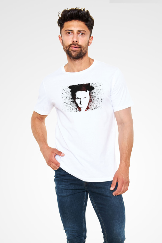 Tom Waits Baskılı Unisex Beyaz Tişört - Tshirt
