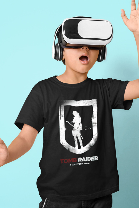 Tomb Raider Baskılı Siyah Unisex Çocuk Tişört