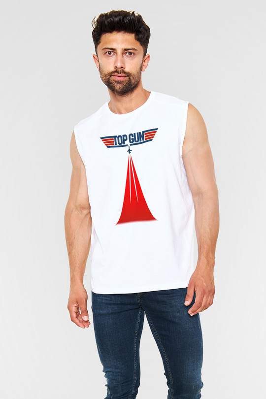 Top Gun Beyaz Unisex Kolsuz Tişört