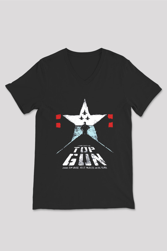 Top Gun Siyah Unisex V Yaka Tişört T-Shirt