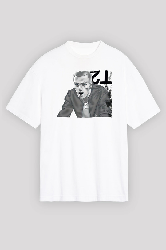 Trainspotting Baskılı Beyaz Unisex Oversize Tişört - Tshirt