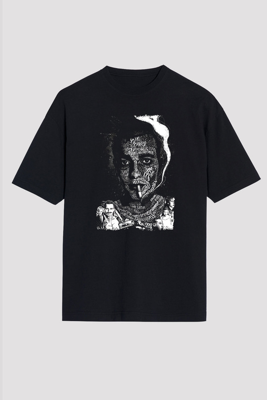 Trainspotting Baskılı Unisex Siyah Oversize Tişört - Tshirt